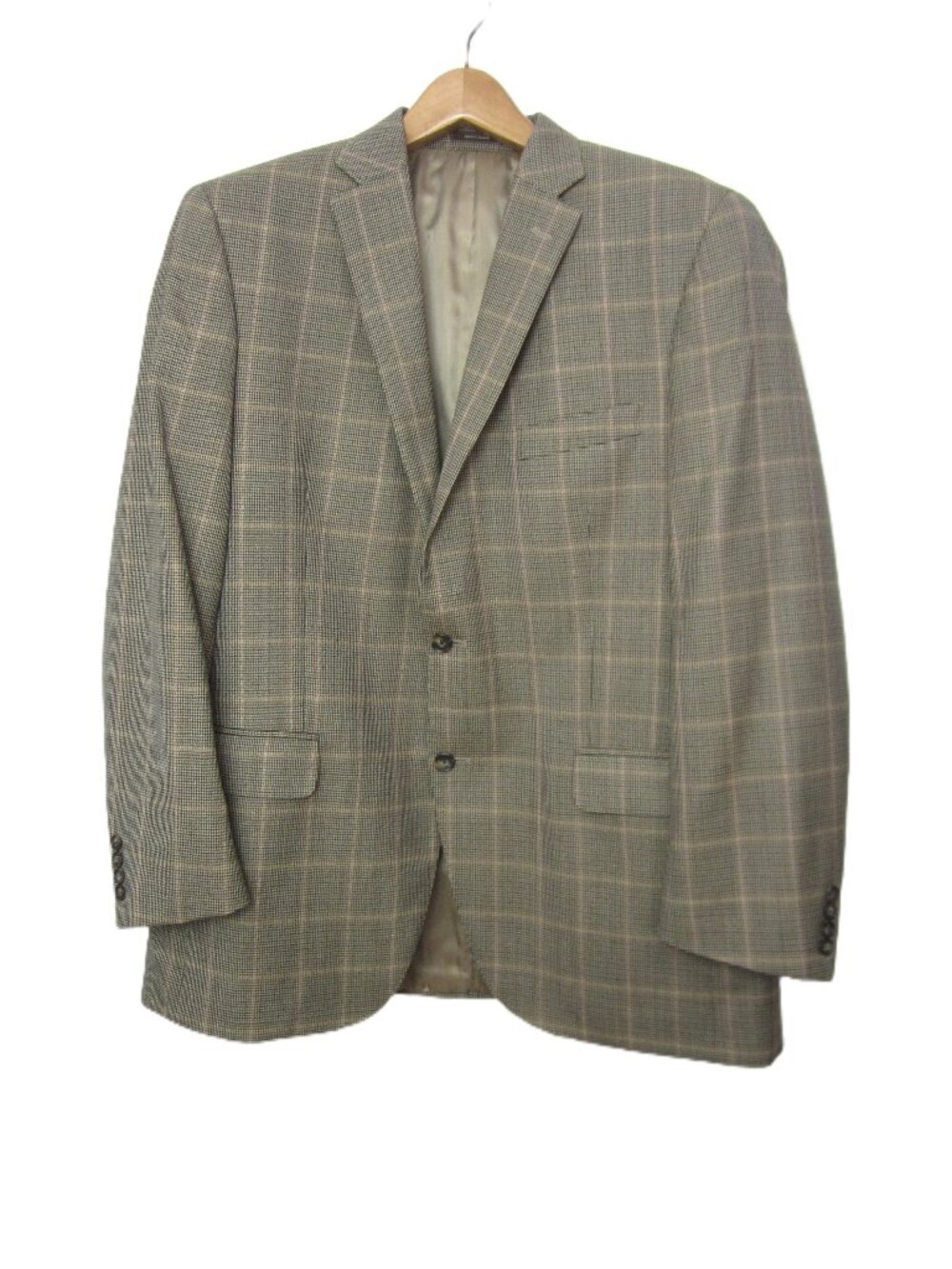 Peter Millar 44T 44 Tall 44L 100% Wool Glen Plaid Sport Coat Tan Beige Black